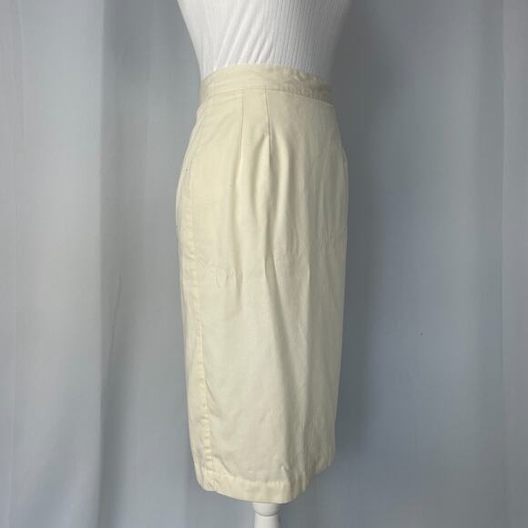 Vintage Pencil Skirt Size 8 Cream Off White Solid Midi Preppy Minimalist 80s 90s - Picture 6 of 14